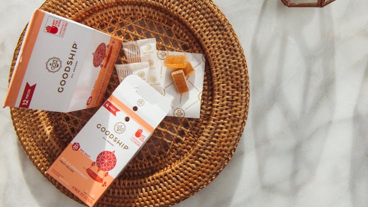 Goodship's Go-Go Grapefruit Fruit Jellies, vegan and gluten free, in 20mg 4-packs and 60-mg 12-packs