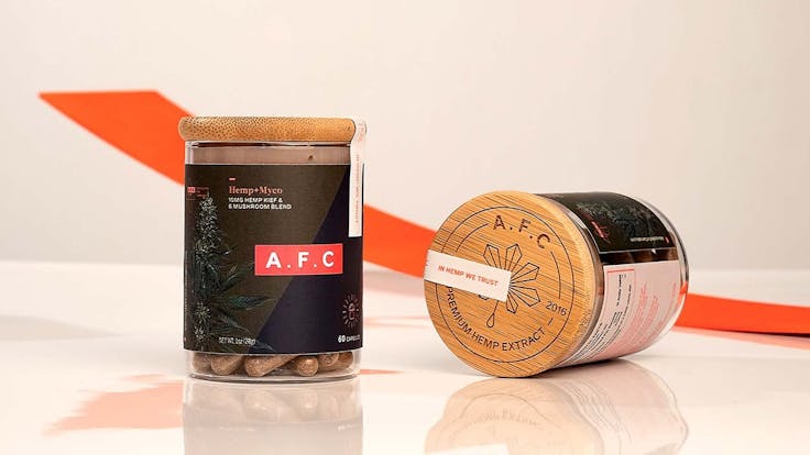 A.F.C Hemp+Myco. 10mg Hemp Kief & 6 organically grown superfood mushrooms.