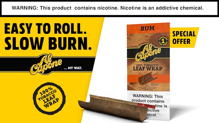 Al Capone Rum 100% Tobacco Leaf Wrap for Rolling.