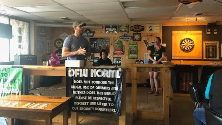 Co-Founder and USMC Veteran, Stephen, speaking at a DFW NORML event to raise awareness for veterans