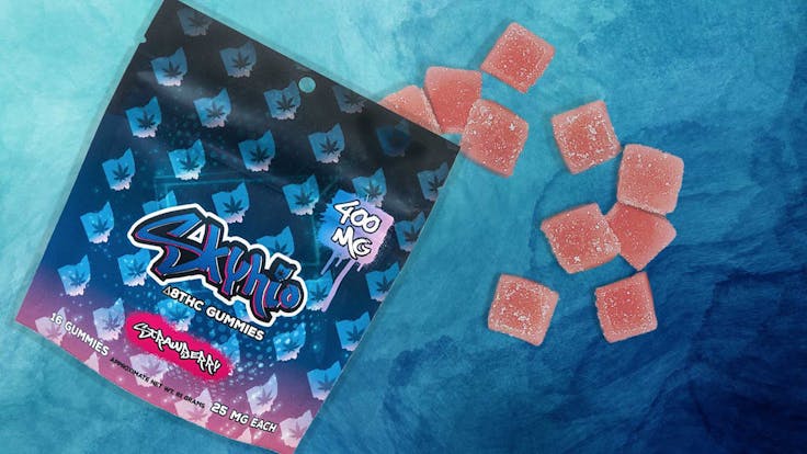 Delta 8 THC gummies available in Strawberry flavor, containing 25mg Delta 8 THC from Skyhio.