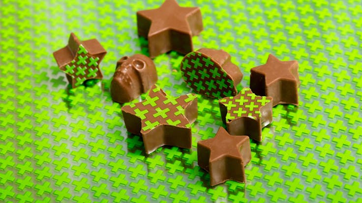 Chocolates marked with Cannacals™ Transfers.