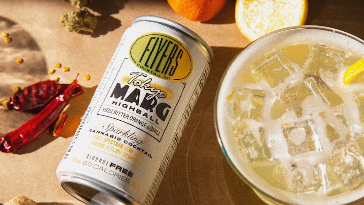 Sparkling Non-Alc CBD Cocktail Tang of Yuzu, sweet marmalade, citron, chili and green hemp.