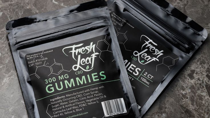 Freshleaf CBD Gummies available in 6 ct/300mg or 2 ct/100mg