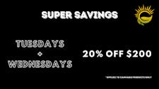 Tuesday & Wednesday - 20% off $200 image