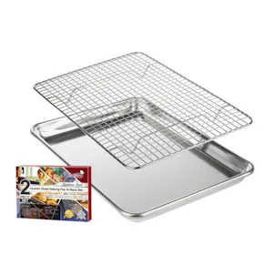 Photo of Small Quarter Sheet Size Aluminum Cookie Pan Tray with Stainless Steel Cooling and Roasting Rack