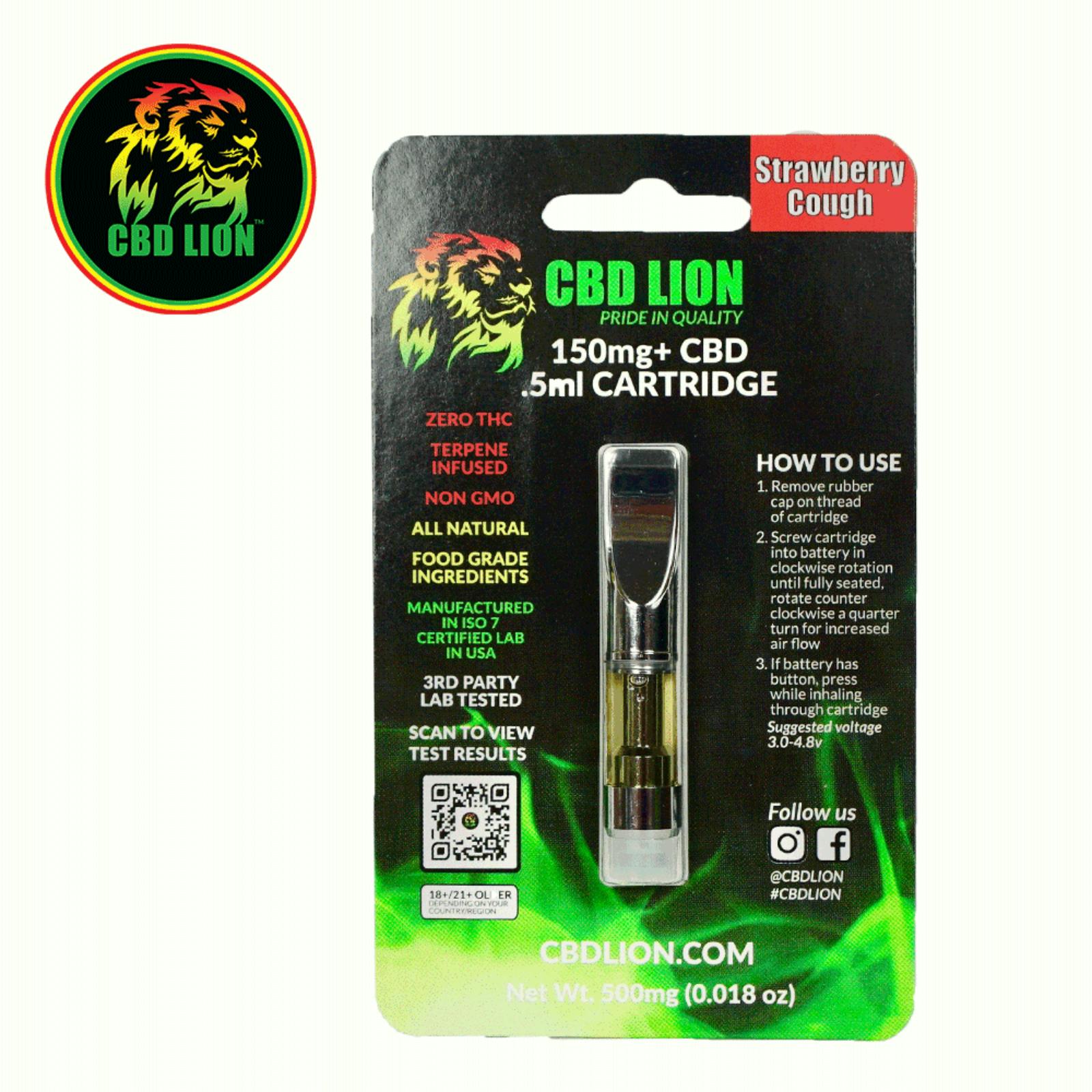 CBD LION 150mg Strawberry Cough CBD Disposable Cartridges Leafly