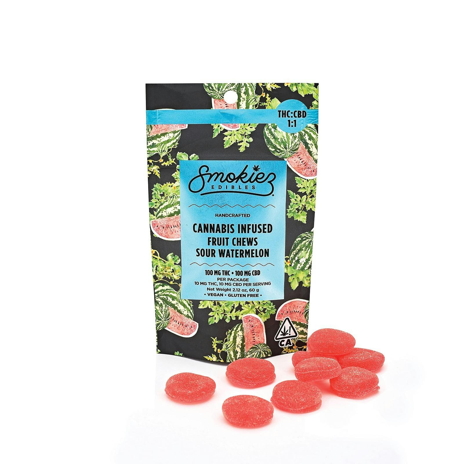 Smokiez Edibles Sour Watermelon THC CBD 1 1 100mg THC 100 Mg CBD CA Smokiez Edibles Sour Watermelon THC CBD 1 1 100mg THC 100 Mg CBD CA