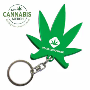 Photo of Custom Logo Cannabis Pot Leaf Key Chain w/Bottle Opener