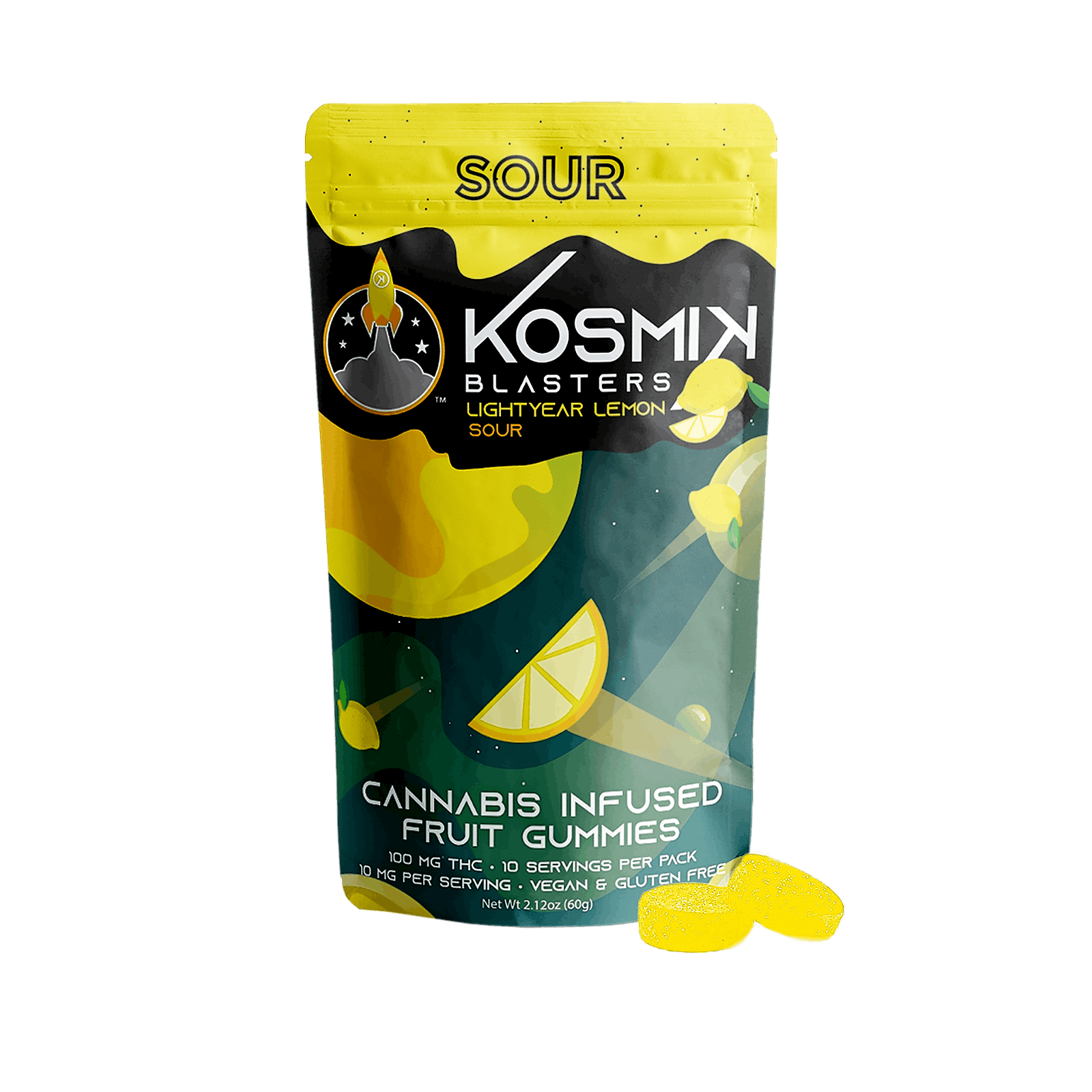 Kosmik Brands: Sour Lemon 250mg 10-pack | GUMMIES | Leafly