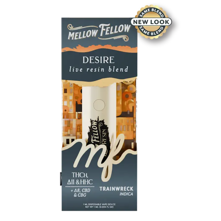 Aventus 8: MELLOW FELLOW Desire Blend - Live Resin 1ml Disposable Vape -  Trainwreck (Indica) | Leafly
