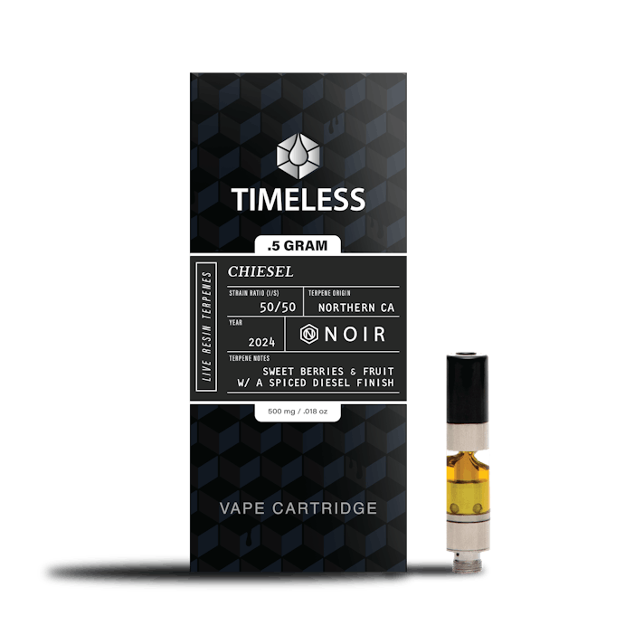 Timeless Vapes: Noir Chiesel 500mg Vape Cartridge | Leafly