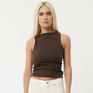 Photo of Afends Womens Peony - THC Essentials - Hemp Ribbed High Neck Tank - Coffee