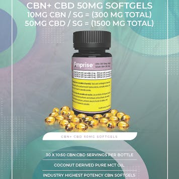 Photo of CBN+ CBD 50mg Softgels (30sg = 300mg CBN : 1500mg CBD)