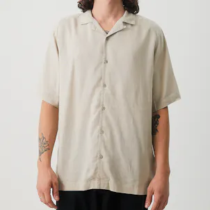 Photo of Afends Mens Daily - THC Essentials - Hemp Cuban Short Sleeve Shirt - Cement