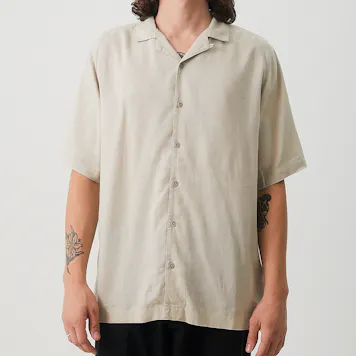 Photo of Afends Mens Daily - THC Essentials - Hemp Cuban Short Sleeve Shirt - Cement