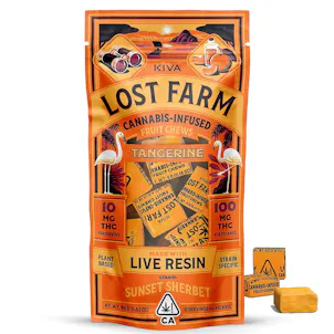 Photo of 10mg Lost Farm 'Sunset Sherbert x Tangerine' Live Resin Chews 100mg THC total