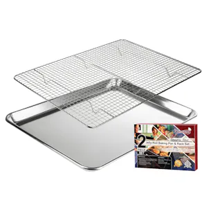 Photo of Jelly Roll Aluminum Cookie Pan Tray with 304 Stainless Steel Cooling& Roasting Wire Rack Set