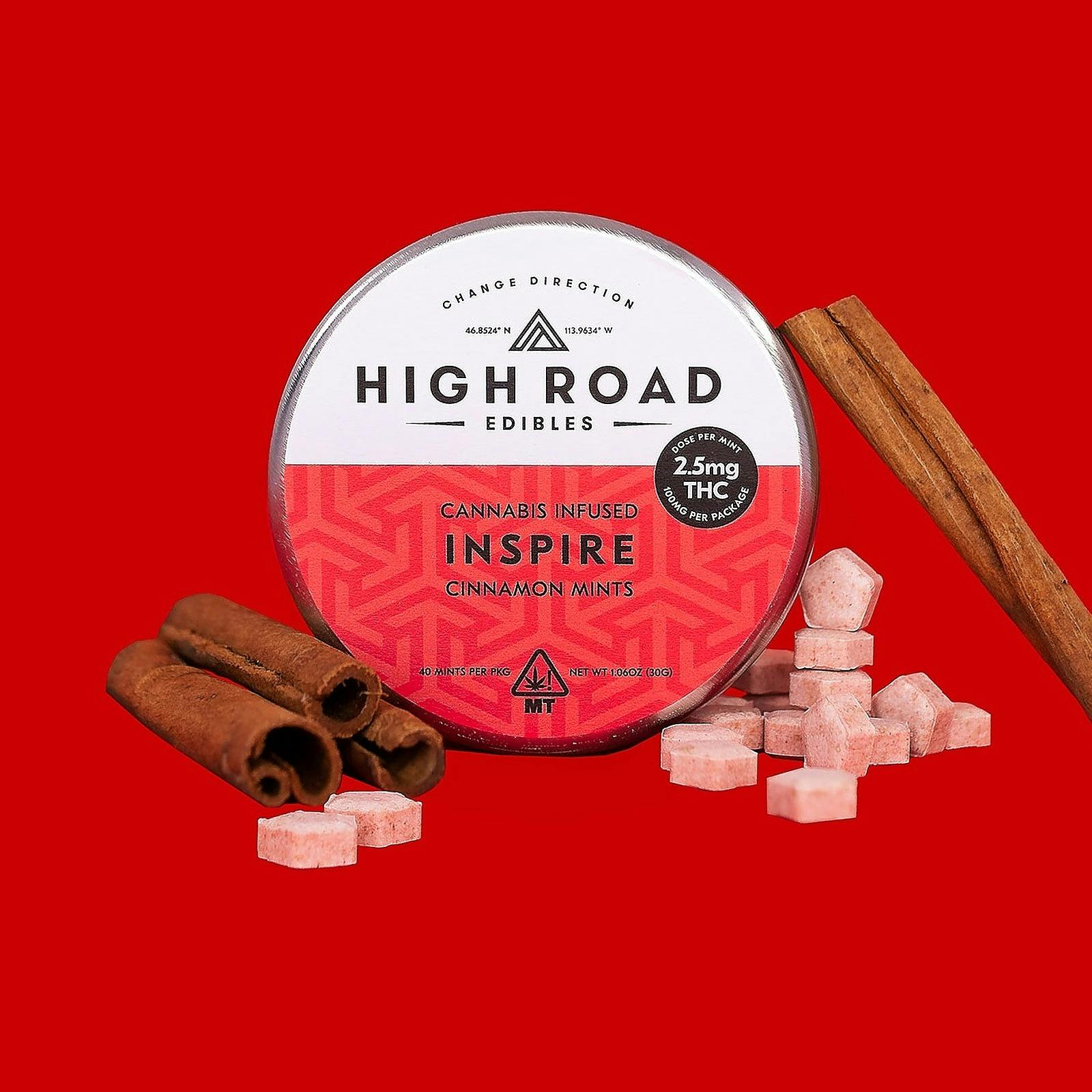 High Road Edibles Cinnamon Inspire Mints, 100mg 40pack Leafly