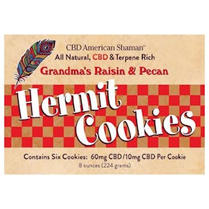 Product image for Hermit Cookies - CBD & Terpene Rich Hemp Oil - Raisin & Pecan - 60mg (Pack of 6)