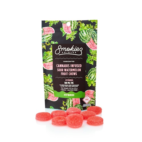 Smokiez Edibles: Sour Watermelon Hybrid 100mg THC Fruit Chews - Ohio | Leafly