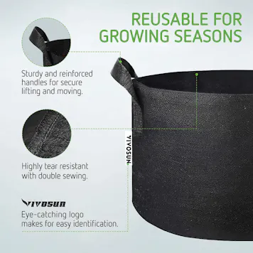 Photo of VIVOSUN Black Grow Bags with Strap Handles