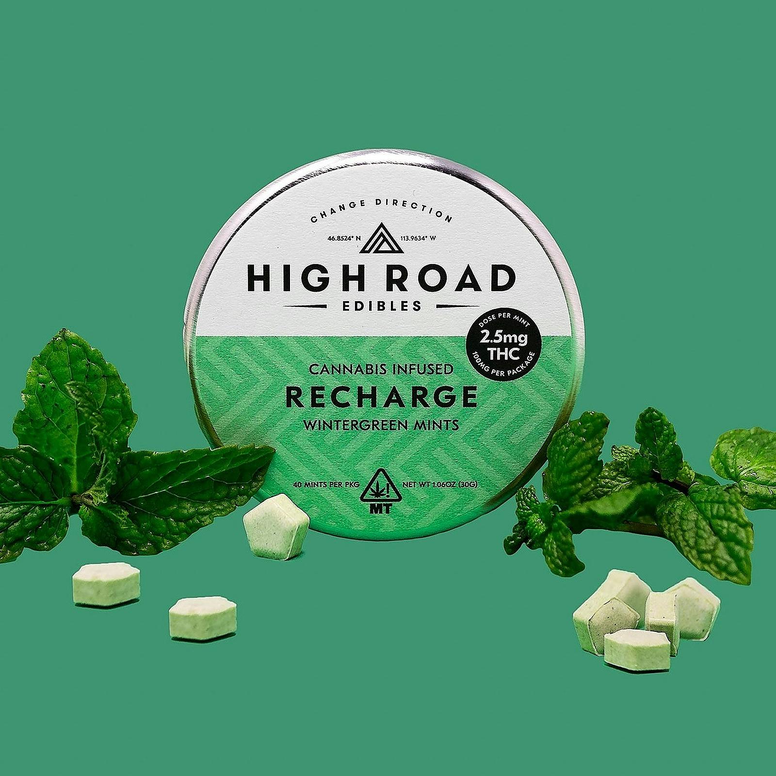 High Road Edibles Wintergreen Recharge Mints, 100mg 40pack Leafly
