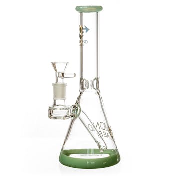 Photo of 10" Beaker Bong w/ colored lip and base + built-in stem, by Diamond Glass