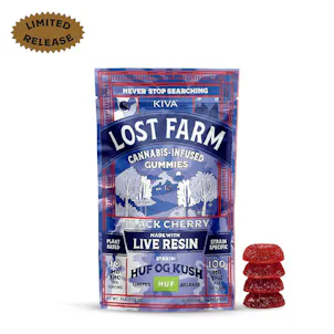 Photo of 10mg Lost Farm 'HUF OG Kush' X Black Cherry Live Resin Chews 100mg THC total
