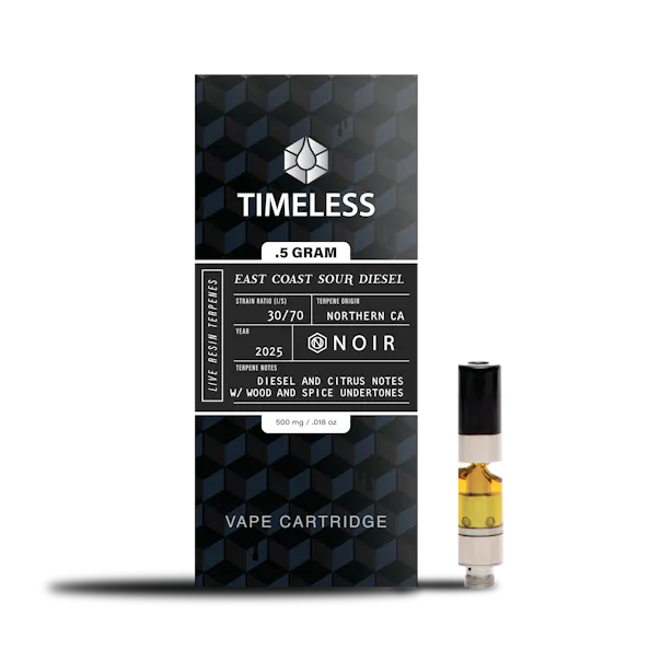 Timeless Vapes: Noir East Coast Sour Diesel 500mg Vape Cartridge