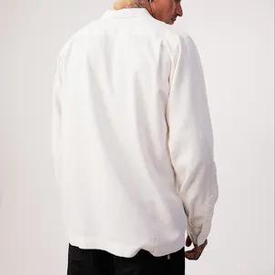 Photo of Afends Mens Critical - THC Essentials - Hemp Cuban Long Sleeve Shirt - White
