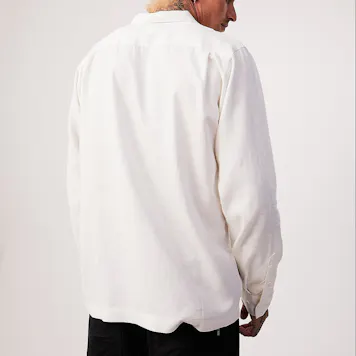 Photo of Afends Mens Critical - THC Essentials - Hemp Cuban Long Sleeve Shirt - White