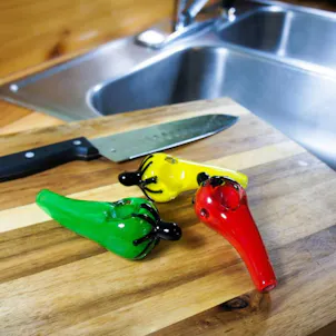 Photo of 4" Fritted Chili Pepper Themed Hand Pipe- Assorted Colors