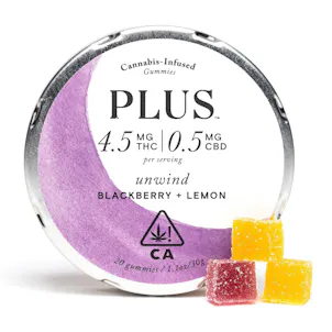 Photo of PLUS Unwind Blackberry + Lemon Gummies (100mg)