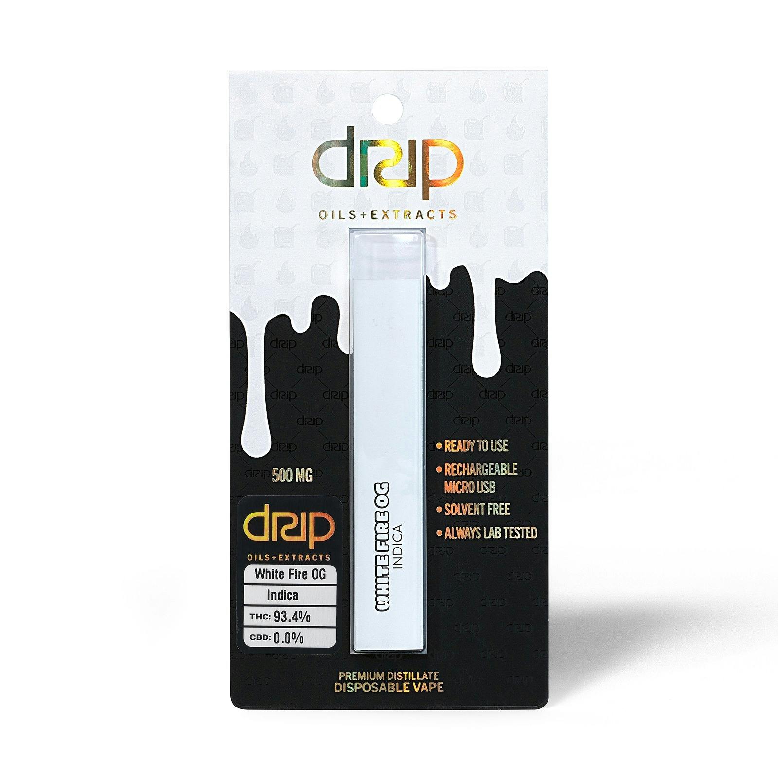 DRIP Oils + Extracts Disposable Vape 500mg White Fire OG Leafly