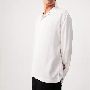 Photo of Afends Mens Critical - THC Essentials - Hemp Cuban Long Sleeve Shirt - White