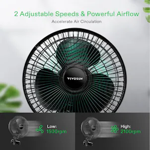 Photo of VIVOSUN AeroWave A6 Clip-on Fan, Patented Portable Indoor Fan with Clip, 2-Speed Adjustment - Black