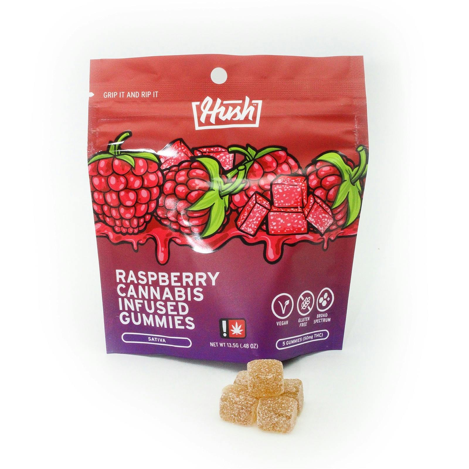 HUSH Raspberry Cannabis Infused Gummies 50mg Leafly