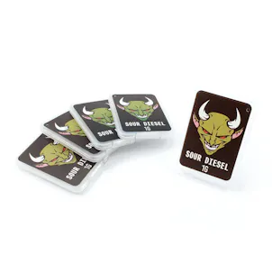 Photo of 25 SOUR DIESEL Cannabis Strain Label Shatter Packs Wax Concentrate Packaging by Shatter Labels SP-04