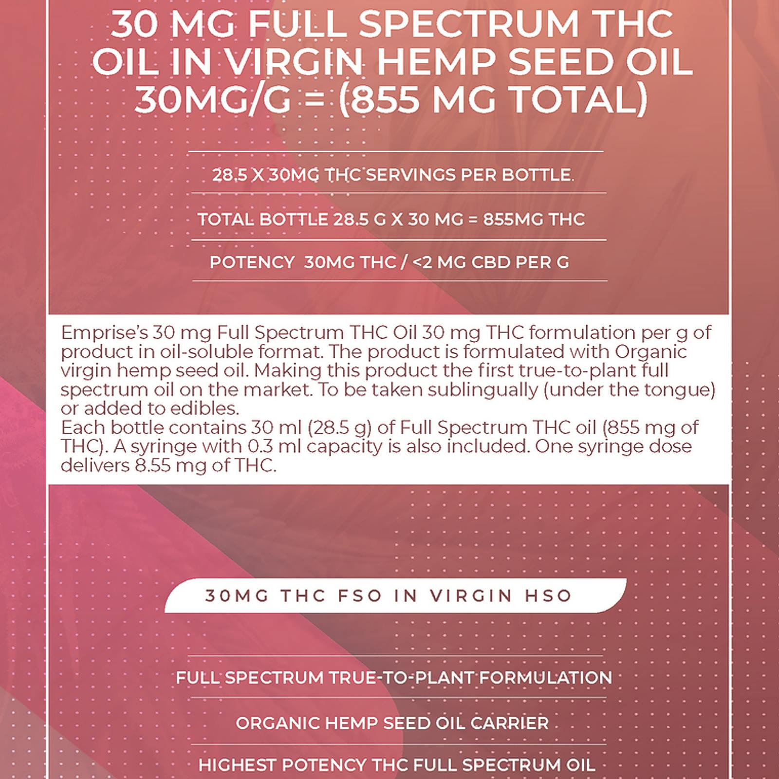 Emprise Canada 30 mg Full Spectrum THC Oil in Virgin Organic Hemp Seed