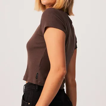 Photo of Afends Womens Faith - THC Essentials - Hemp Ribbed T-Shirt - Coffee