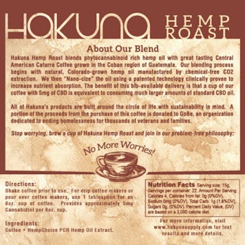 Photo of Hakuna Supply Hemp Roast Coffee - 5mg Per Cup, PCR Hemp Oil (3oz.)