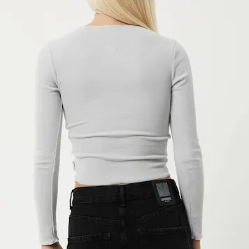 Photo of Afends Womens Peony - THC Essentials - Hemp Ribbed Long Sleeve Top - Smoke