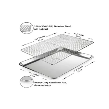 Photo of Half Sheet Aluminum Baking Pan with Stainless Steel Oven Rack, Heavy Duty Quality and Non-toxic