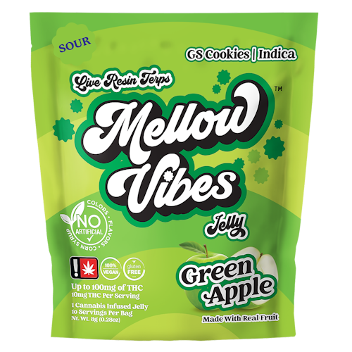 Mellow Vibes: Mellow Vibes Sour Green Apple Jelly Single 100mg | Leafly