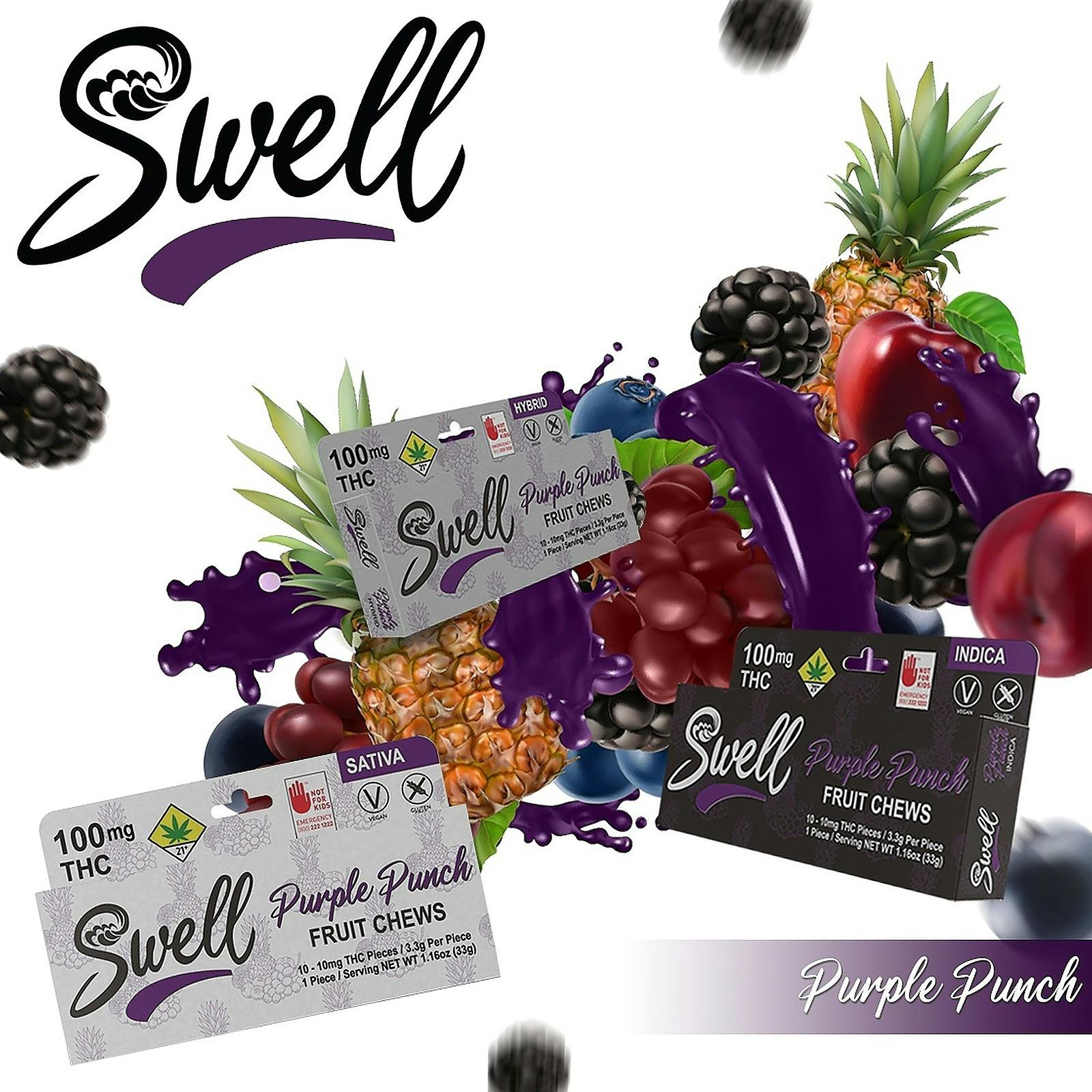 Swell Edibles Hybrid Purple Punch Fruit Chews 100mg 10pack Leafly