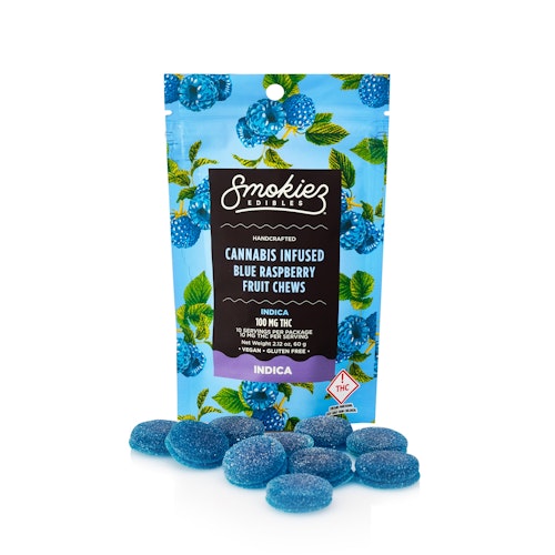Smokiez Edibles: Blue Raspberry Indica 100mg THC Fruit Chews - Ohio | Leafly