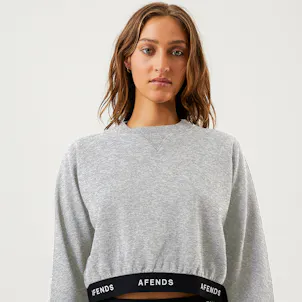 Photo of Afends Womens Homebase - THC Essentials - Hemp Cropped Crew Neck Jumper - Shadow Grey Marle