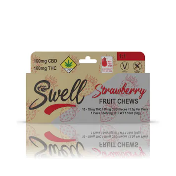 Photo of 1:1 CBD/Hybrid Strawberry Fruit Chews 200mg 10-pack