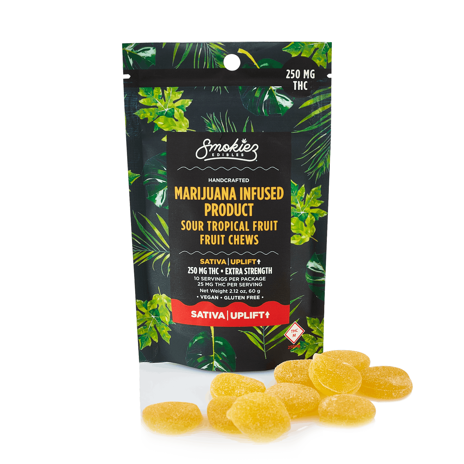 Smokiez Edibles Smokiez SATIVA Sour Tropical Fruit Chews 250mg 10pk MO Leafly